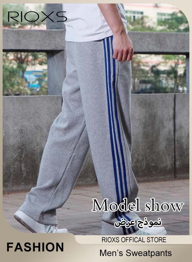 RIOXS Men's Stright Wide Leg Sweatpants, Loose Fit Casual Sports Pants Workout Sweatpants with Zip Pockets, Soft Breathable Oppen Bottom Drawstring Joggers for Men, Comfortable Loose Jogging Tracksuit Bottoms, Spring Fall Lounge Athletic Running PantsSuitable for Outdoor Activities and Daily Leisure - Image 4