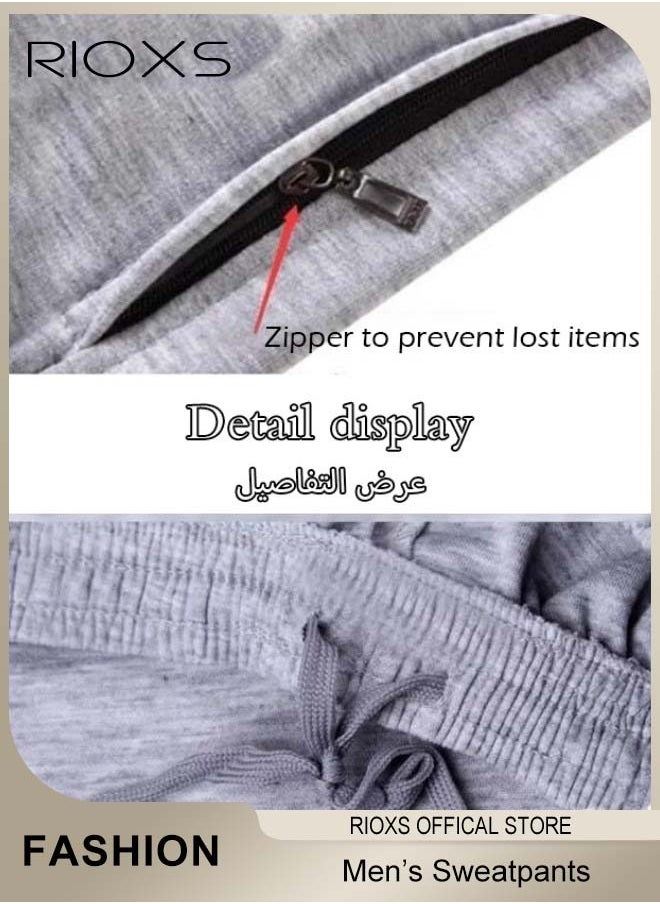 RIOXS Men's Sports Pants, Casual Drawstring Sweatpants, Comfortable Loose Joggers with Zip Pockets, Jogging Tracksuit Bottoms, Suitable for Outdoor Activities and Daily Leisure  - Image 4