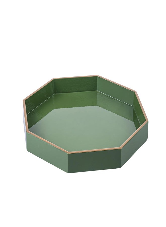 PEMAR 12.2" Octagonal Lacquer Serving Tray Decorative Basket Tray for Breakfast, Dinner, Coffee Table Decor (Green) - Image 1