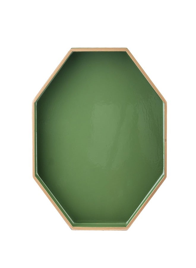 PEMAR 12.2" Octagonal Lacquer Serving Tray Decorative Basket Tray for Breakfast, Dinner, Coffee Table Decor (Green) - Image 2