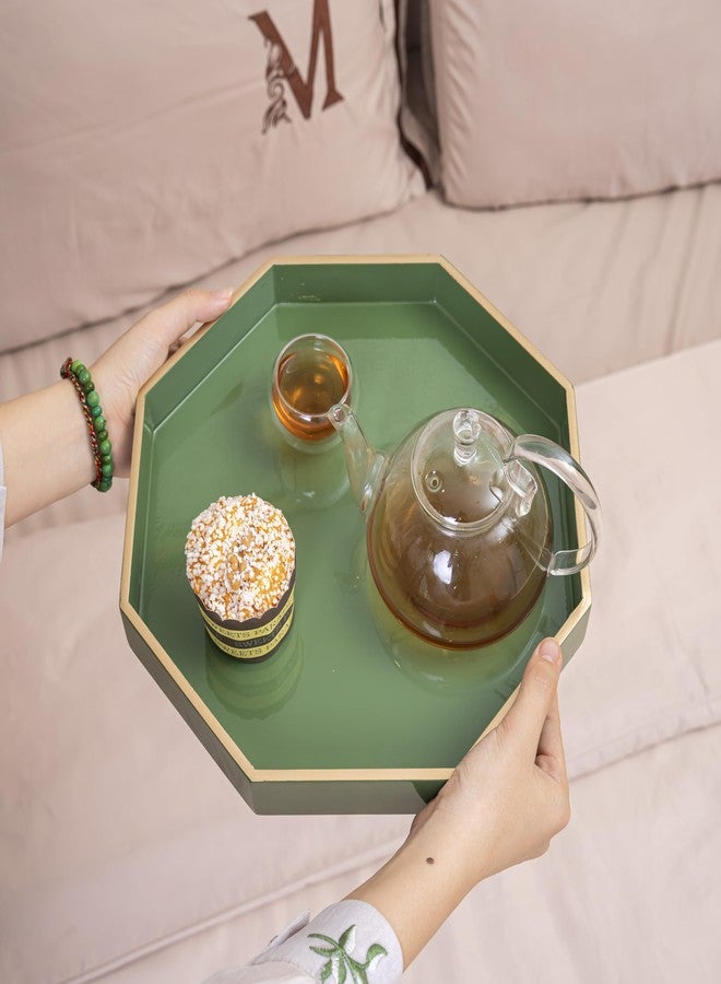 PEMAR 12.2" Octagonal Lacquer Serving Tray Decorative Basket Tray for Breakfast, Dinner, Coffee Table Decor (Green) - Image 3