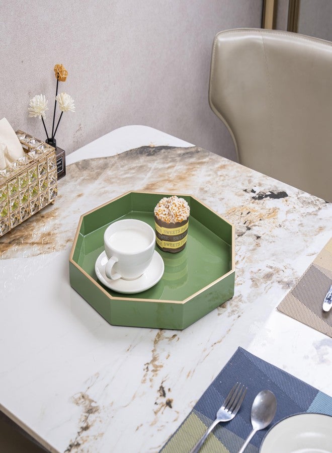 PEMAR 12.2" Octagonal Lacquer Serving Tray Decorative Basket Tray for Breakfast, Dinner, Coffee Table Decor (Green) - Image 4