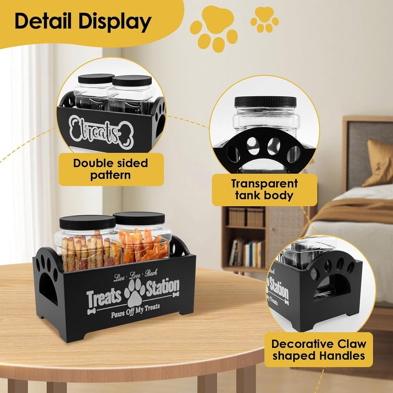 Dandelionsky Dog Treat Container with 2 Dog Treat Jars, Cute Wooden Dog Food Storage Container, Farmhouse Cat Food Container Pet Food Storage Organizer for Dog, Cat, Small Animal (black-2 jar) - Image 3