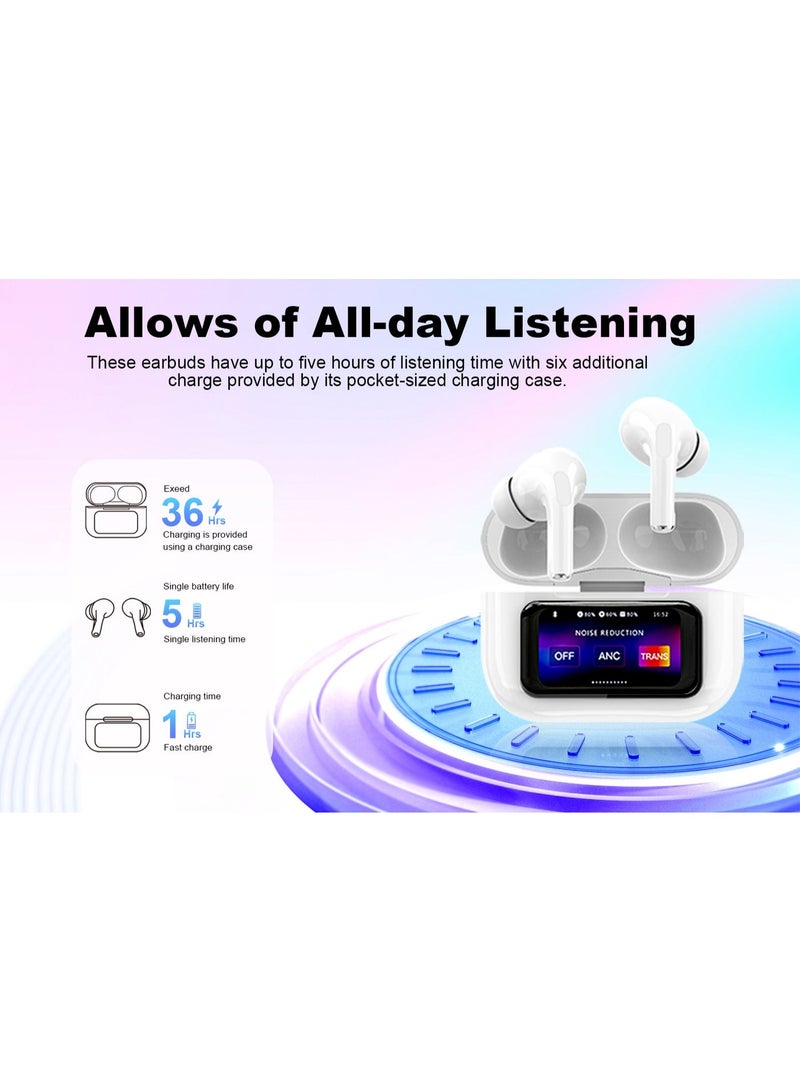 سماعات أذن لاسلكية بتقنية البلوتوث مع خاصية إلغاء الضوضاء وشاشة عرض وبلوتوث 5.4 والتحكم باللمس وإلغاء الضوضاء والاقتران التلقائي السريع وجودة مكالمات واضحة. - Image 3