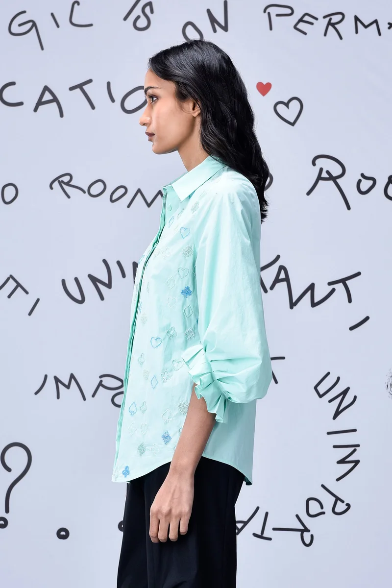 Genes Lecoanet Hemant Bead  Embroidery Regular Fit Top - Nile Green