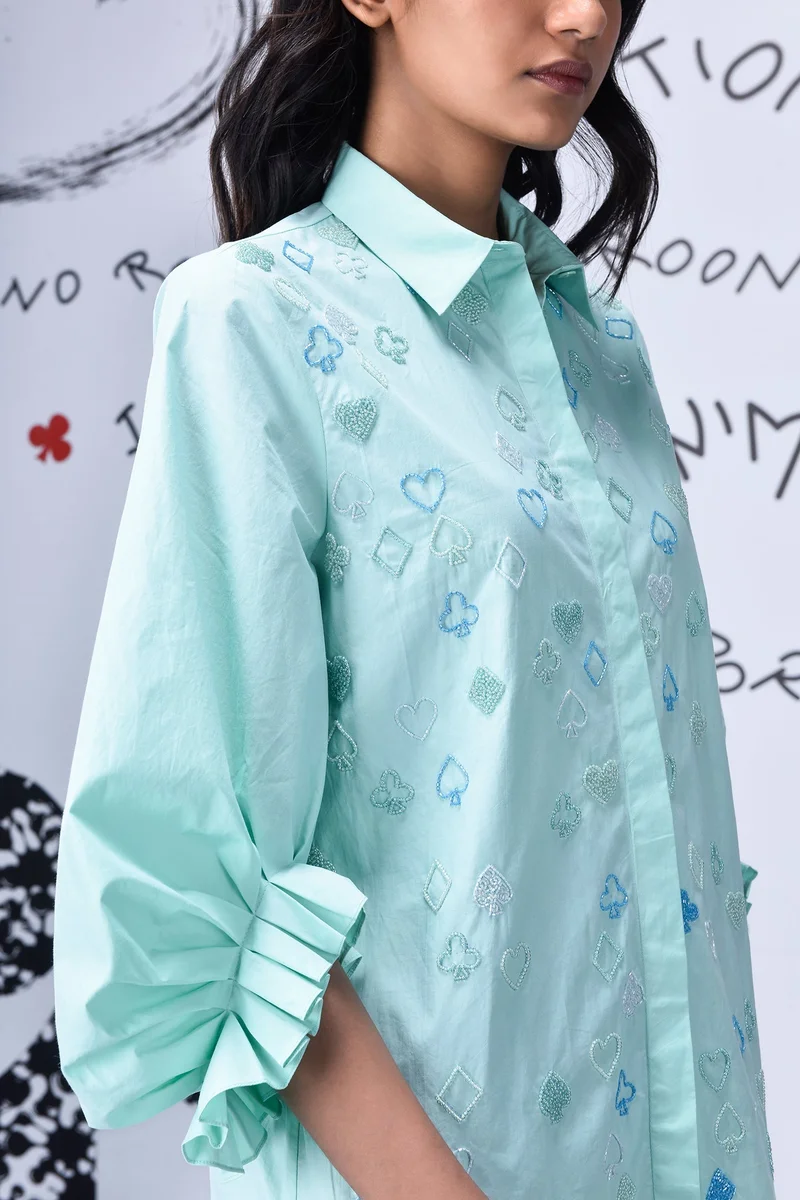 Genes Lecoanet Hemant Bead  Embroidery Regular Fit Top - Nile Green