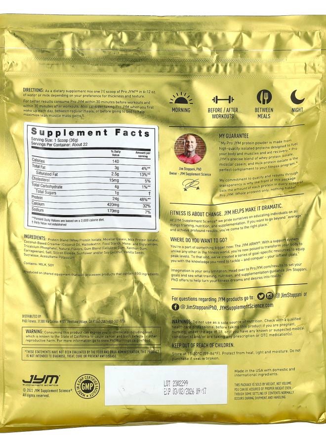 JYM Supplement Science برو جيم واي بروتين بليند فائق الجودة بنكهة الفانيليا التاهيتية 1.7 رطل (792 جرام) - Image 2