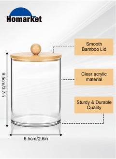 HomarKet 4 Pack Qtip Holder Dispenser with Bamboo Lids - 10 oz Clear Plastic Apothecary Jar Containers for Vanity Makeup Organizer Storage - Bathroom Accessories Set for Cotton Swab, Ball, Pads, Floss  - Image 4