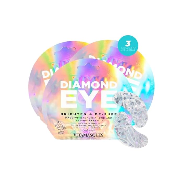 Vitamasques Diamond Eye Pads 3-Pack - Soothing and Rejuvenating Eye Patches Korean Skin Care Reduce Fine Lines, Puffiness & Dark Circles