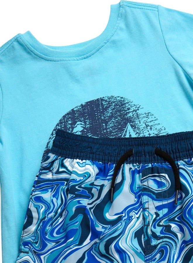 Volcom Baby Boys Swim Set - 2 Piece Short Sleeve Swim Shirt Graphic Tees & Board Shorts, Infant Toddler Little Boys Swimsuit, Size 4T, Light Blue - Image 2