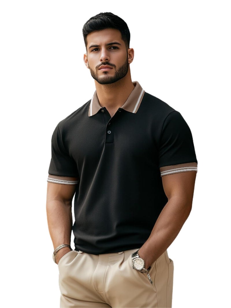 Veirdo® Pack of 2 Pure 100% Cotton Regular Fit Solid Plain Classic Polo Collar T-Shirts for Men & Boys – Half Sleeves – Olive & Black - Image 2