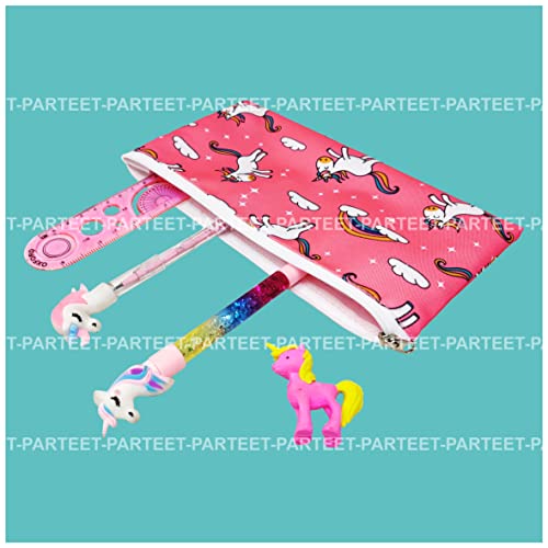 PARTEET Unicorn Combo Pack Of Stationery Set - Unicorn Pencil Pouch/Stationery Pouch/Pencil Case With Unicorn Water Pen, Unicorn Pencil, Unicorn Eraser And Scale For Kids, Pink (Pack Of 5 Items) - Image 4