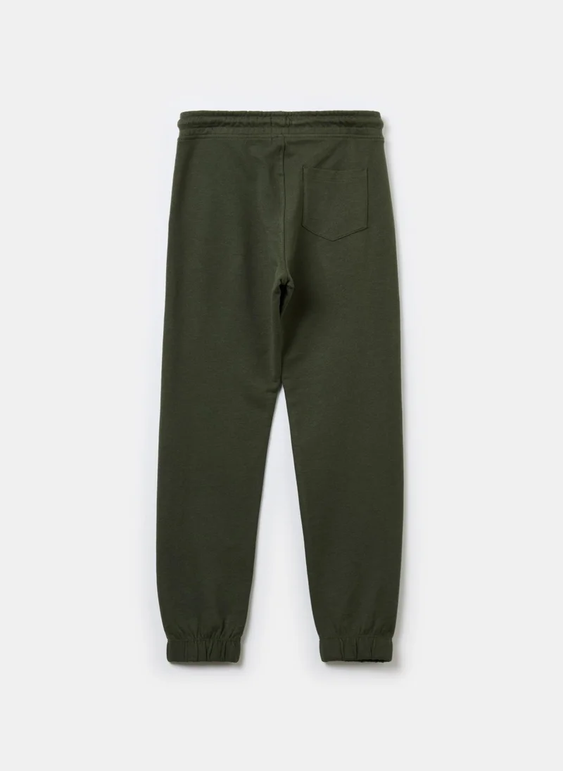 او في اس Solid Colour Fleece Joggers With Drawstring