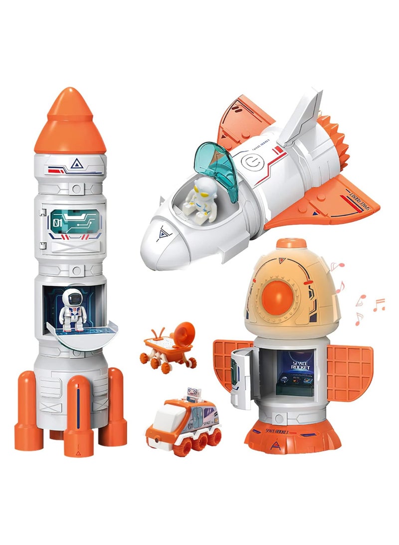 general 5-in-1 space toys for kids, aerospace model space character toys with sound and lights, including space shuttle, astronaut figure, rover, space station - Image 1