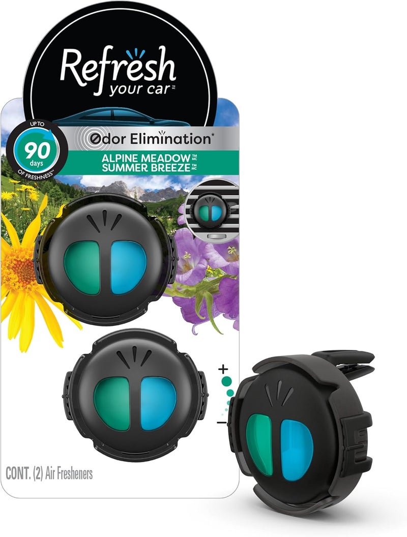 RefreshYourCar Refresh Your Car Mini Diffuser Car Air Fresheners, Alpine Meadows/Summer Breeze Scent, 2 Pack - Image 1