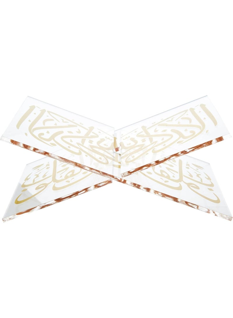 Al Raied ARS® Quran Stand with Quran, Acrylic Quran Stand Holder, X- shaped Clear Display Easel Mini Clear Acrylic Book Stand for Open and Closed Books (Clear & gold) - Image 4