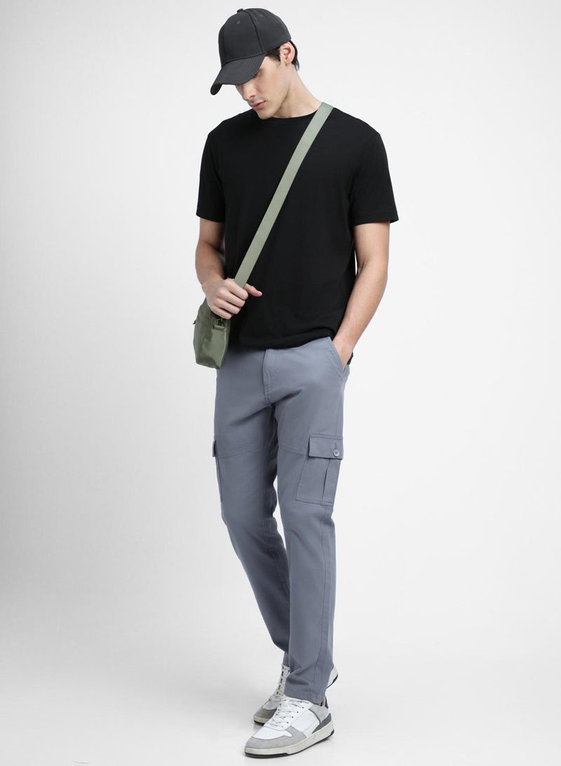 Dennis Lingo Men's Steel Blue Cotton Blend Solid Pattern Full Length Cargo Straight Fit Trouser  - Image 1