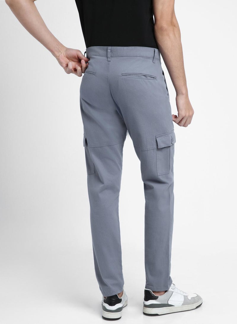 Dennis Lingo Men's Steel Blue Cotton Blend Solid Pattern Full Length Cargo Straight Fit Trouser  - Image 5
