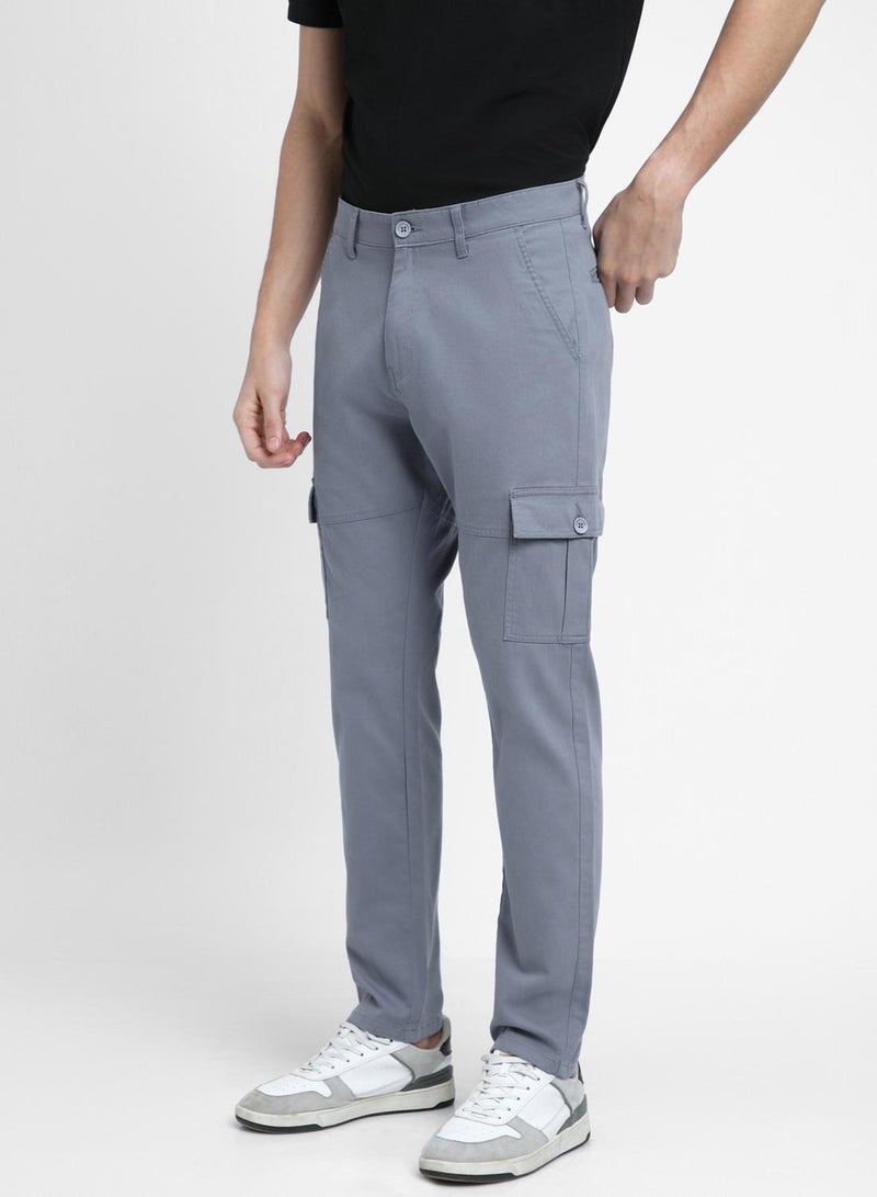 Dennis Lingo Men's Steel Blue Cotton Blend Solid Pattern Full Length Cargo Straight Fit Trouser  - Image 3
