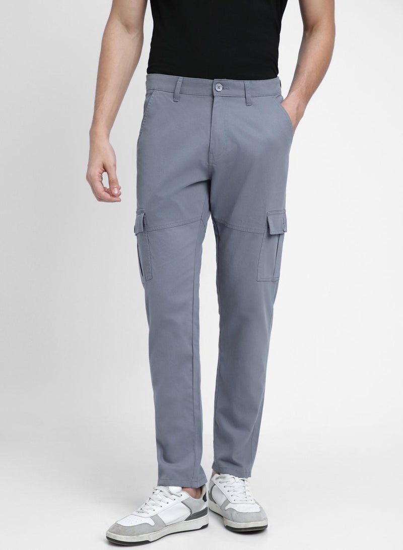 Dennis Lingo Men's Steel Blue Cotton Blend Solid Pattern Full Length Cargo Straight Fit Trouser  - Image 2