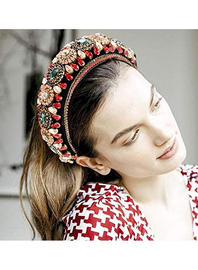 HSWE Padded Rhinestone Headband Bejewelled Crystal Velvet Wide Hairband Party Headwear Hair Accessories For Women Girls (Big Rhinestone) - Image 5