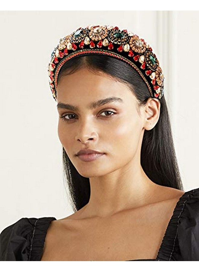 HSWE Padded Rhinestone Headband Bejewelled Crystal Velvet Wide Hairband Party Headwear Hair Accessories For Women Girls (Big Rhinestone) - Image 4