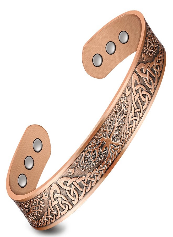 Feraco Copper Magnetic Bracelets for Men Women with Strong Magnets, Tree of Life Pattern, 99.99% Pure Solid Copper Cuff Bangle, Jewelry Gift - Image 1