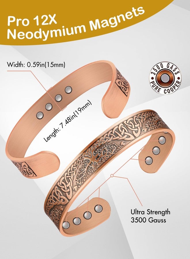 Feraco Copper Magnetic Bracelets for Men Women with Strong Magnets, Tree of Life Pattern, 99.99% Pure Solid Copper Cuff Bangle, Jewelry Gift - Image 4