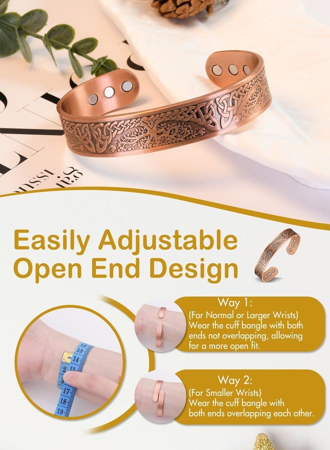 Feraco Copper Magnetic Bracelets for Men Women with Strong Magnets, Tree of Life Pattern, 99.99% Pure Solid Copper Cuff Bangle, Jewelry Gift - Image 3