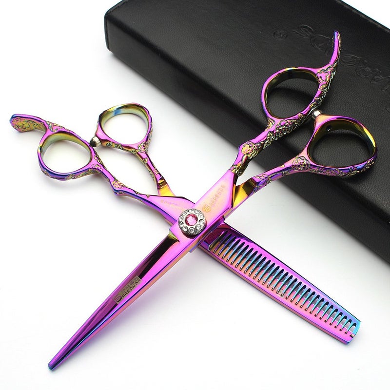 AXEMOORE 678 inch Cutting Thinning Styling Tool Rainbow Hair Scissors Professional Hairdresser Hairdresser Scissors Set 6inch 2pc - Image 2