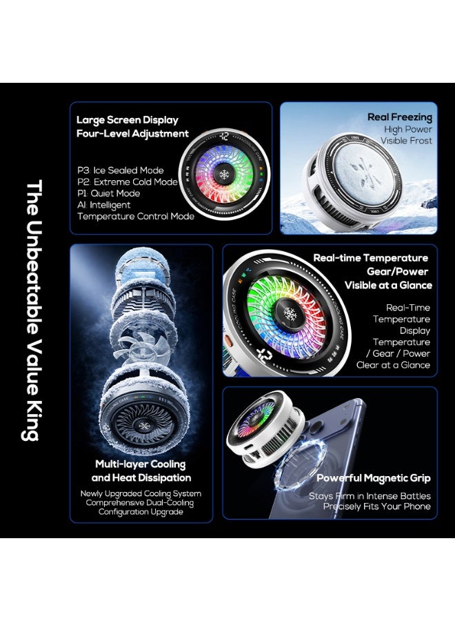 S-Quality Magnetic Phone Cooler with AI Cooling Mode & Digital Temperature Display, Semiconductor Mobile Cooling Fan with Back Clip, Magnetic Ring & Type-C Cable - Image 3