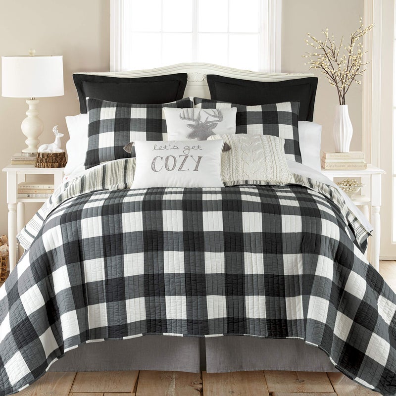 Levtex Home Levtex Home  Camden Quilt Set King Quilt  Two King Pillow Shams  Buffalo Check in Black and Cream  Quilt Size 106 x 92 in and Pillow Sham Size 36 x 20 in  Reversible Pattern  Cotton 