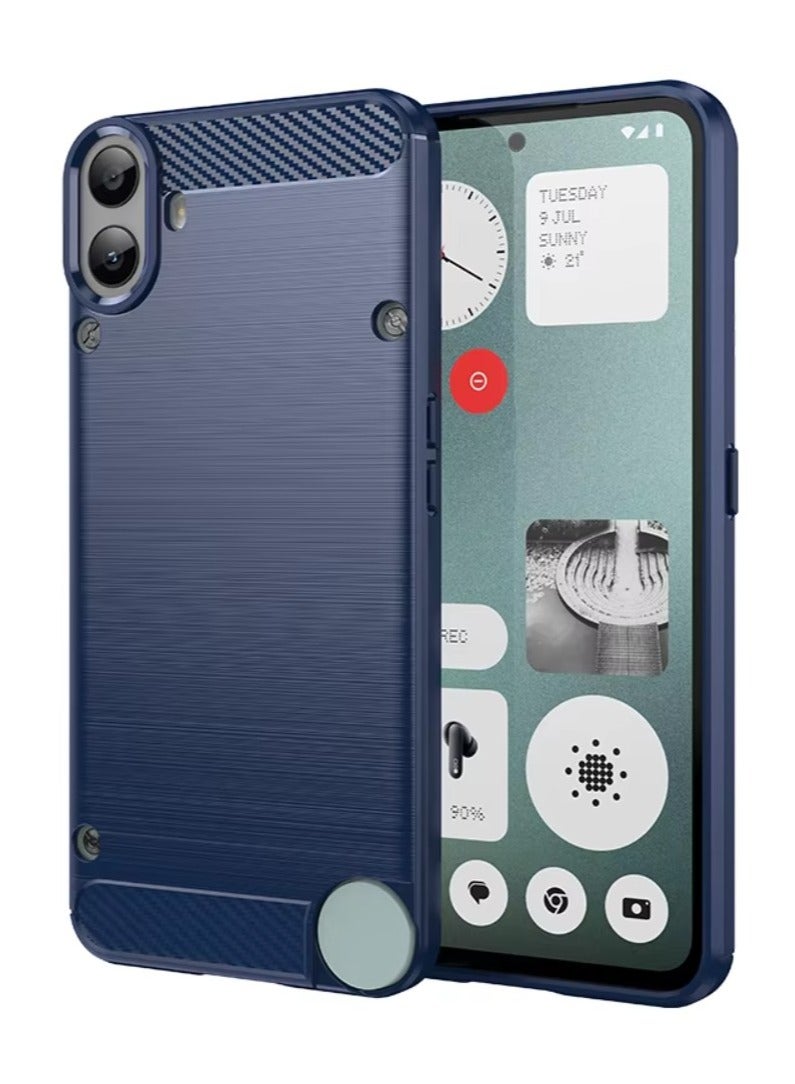 Brushed Carbon Fiber Shockproof Case For Nothing CMF Phone 1 - Blue - Image 1