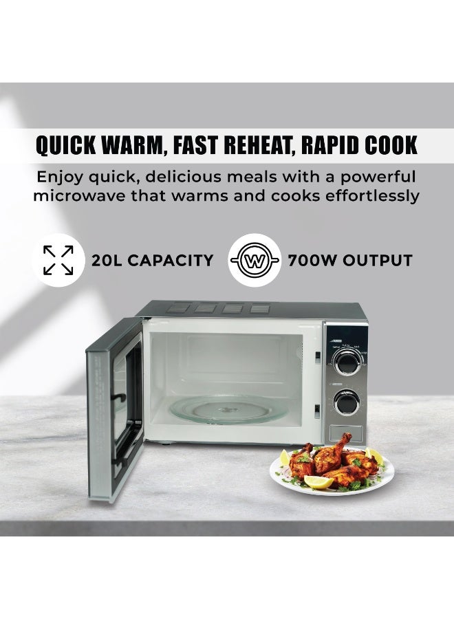 اس بي جي فرن ميكروويف SPJ سعة 20 لتر، 700 وات مع 6 مستويات طاقة، وظيفة إزالة الجليد، مؤقت 30 دقيقة، سهل الاستخدام، الأفضل للمنزل والمكتب، اللون - فضي، MWSLU-20L003 - Image 2