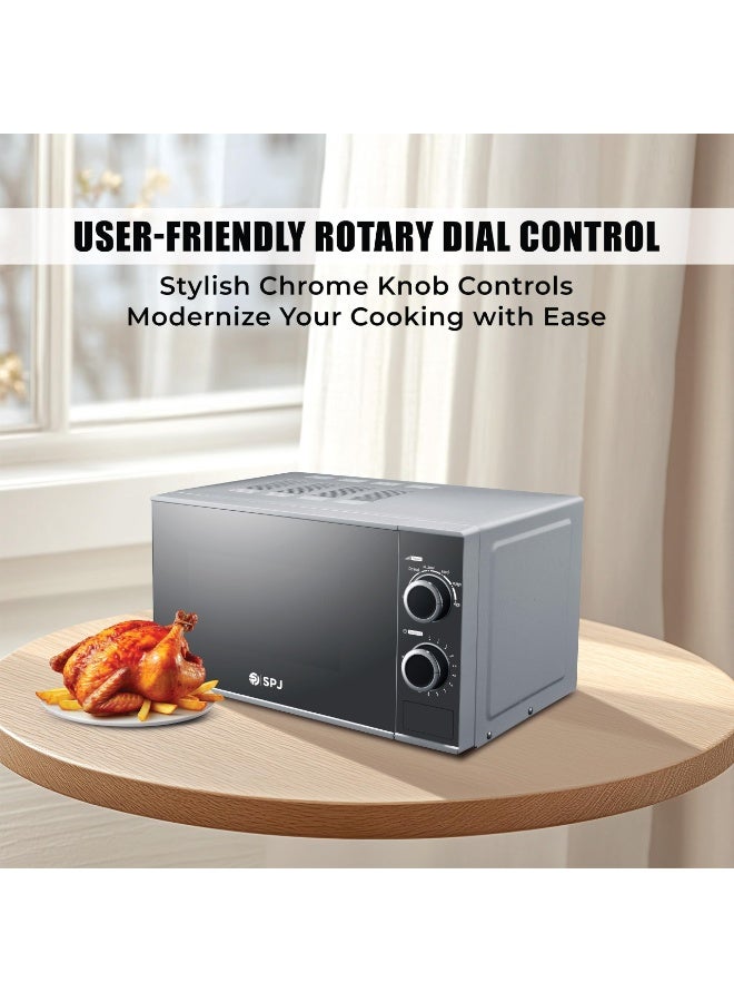اس بي جي فرن ميكروويف SPJ سعة 20 لتر، 700 وات مع 6 مستويات طاقة، وظيفة إزالة الجليد، مؤقت 30 دقيقة، سهل الاستخدام، الأفضل للمنزل والمكتب، اللون - فضي، MWSLU-20L003 - Image 3