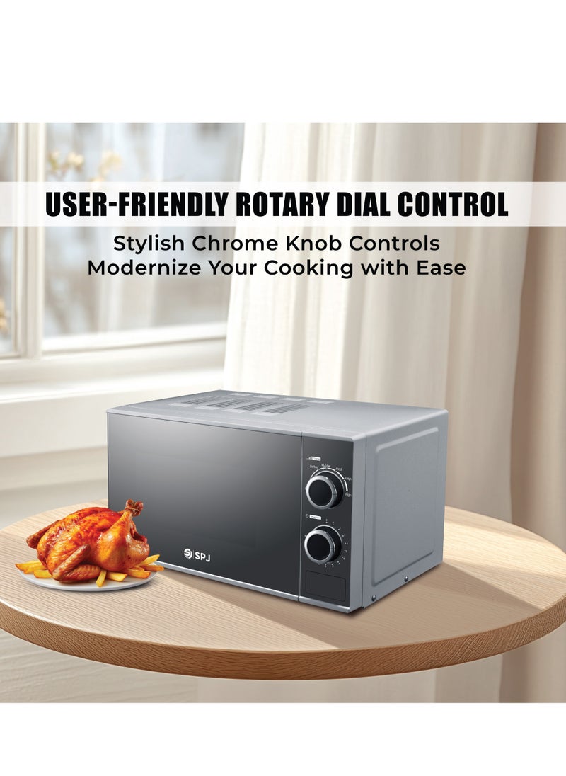 SPJ - SPJ Microwave Oven 20L, 700W With 6 Power Levels, Defrost Function, 30 Minutes Timer, Easy to Use, Best for Home & office, Color - SILVER, MWSLU-20L003 - Image 1