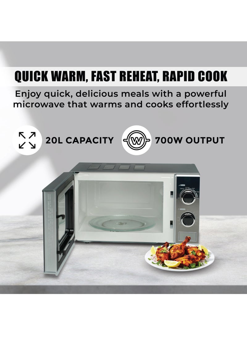 SPJ - SPJ Microwave Oven 20L, 700W With 6 Power Levels, Defrost Function, 30 Minutes Timer, Easy to Use, Best for Home & office, Color - SILVER, MWSLU-20L003 - Image 1