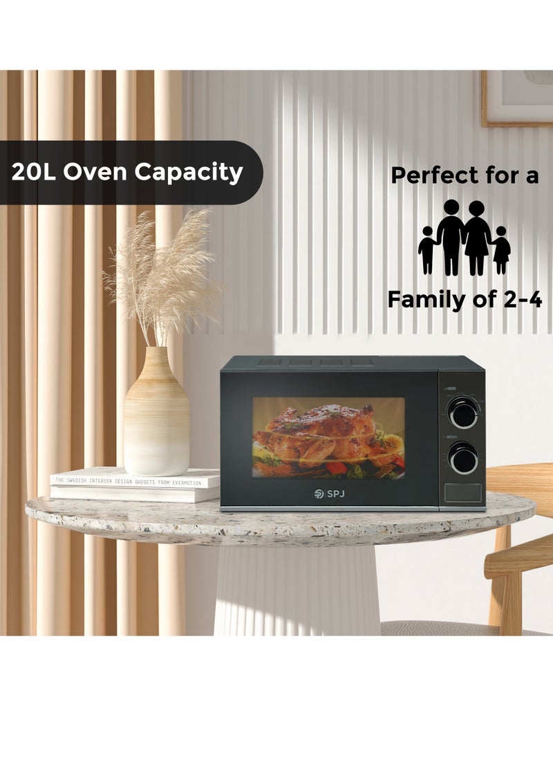 SPJ - SPJ Microwave Oven 20L, 700W With 6 Power Levels, Defrost Function, 30 Minutes Timer, Easy to Use, Best for Home & office, Color - SILVER, MWSLU-20L003 - Image 1