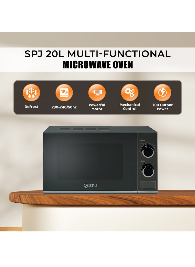 SPJ - SPJ Microwave Oven 20L, 700W With 6 Power Levels, Defrost Function, 30 Minutes Timer, Easy to Use, Best for Home & office, Color - SILVER, MWSLU-20L003 - Image 1
