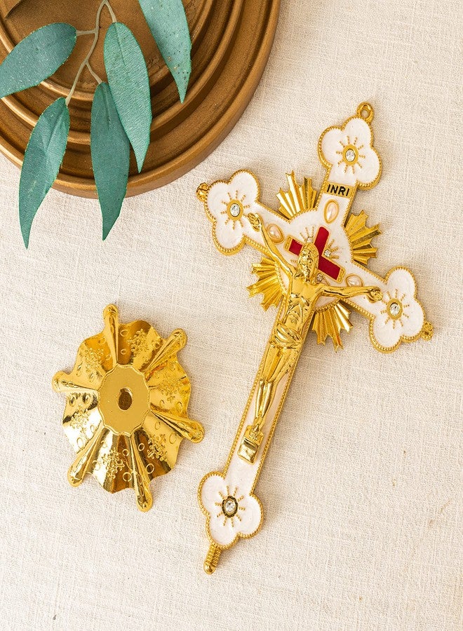 Calculs Metal Jesus Crucifix Table Cross with Stand – 8.7" Catholic Standing Cross, Gold Finish, Christian Home Décor for Prayer Table, Desk, Church, Baptism & Religious Gifts - Image 4