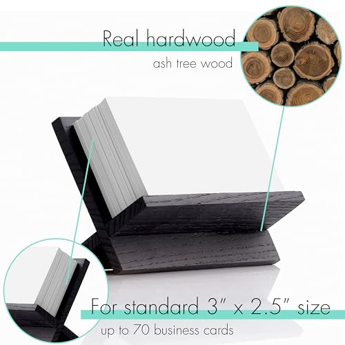Toros.Store TOROS store Business Card Holder for Desk - Black Wood Small Cards Holders, Professional Desktop Business Card Stand Display, Wooden Name Card Holder, Modern Design Office Business Cards Holder - Image 4