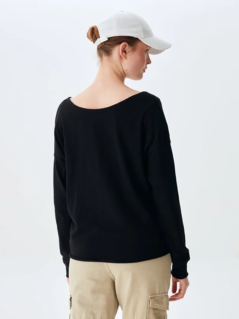 LTB Cut Wide Collar Faded Black Sweatshirt
