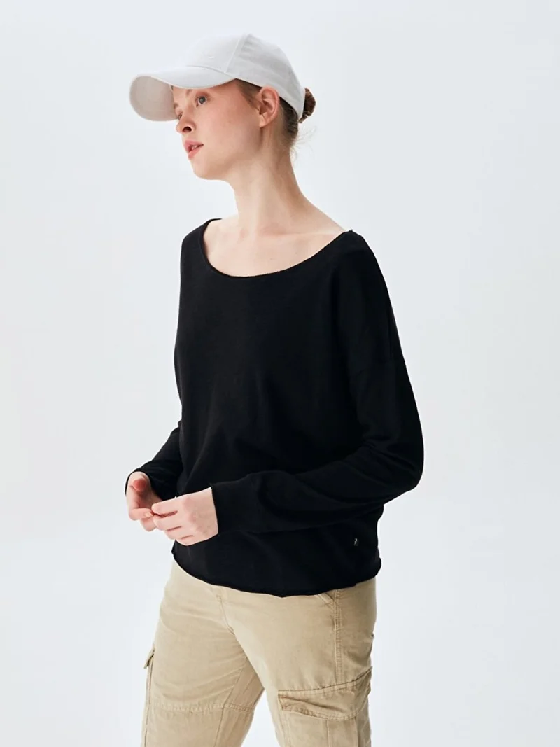 LTB Cut Wide Collar Faded Black Sweatshirt