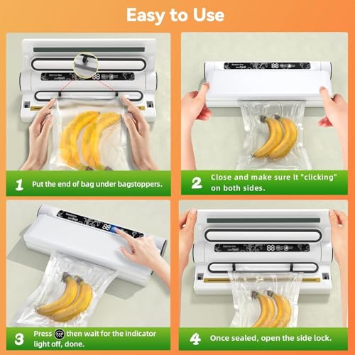 GJX Food Vacuum Sealer Machine, 75KPA Strong Suction, Dry/Wet Modes, 20 Vacuum Seal Bags for Food, Digital Countdown Timer, Compact Lightweight, Ideal for Home Kitchen Use - Image 5