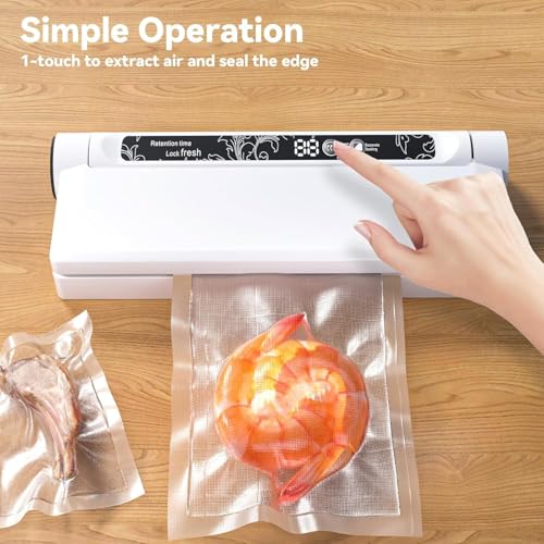 GJX Food Vacuum Sealer Machine, 75KPA Strong Suction, Dry/Wet Modes, 20 Vacuum Seal Bags for Food, Digital Countdown Timer, Compact Lightweight, Ideal for Home Kitchen Use - Image 2