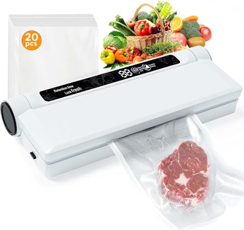 GJX Food Vacuum Sealer Machine, 75KPA Strong Suction, Dry/Wet Modes, 20 Vacuum Seal Bags for Food, Digital Countdown Timer, Compact Lightweight, Ideal for Home Kitchen Use - Image 1