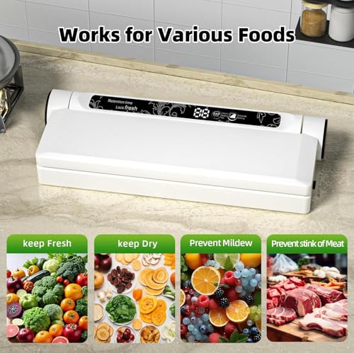 GJX Food Vacuum Sealer Machine, 75KPA Strong Suction, Dry/Wet Modes, 20 Vacuum Seal Bags for Food, Digital Countdown Timer, Compact Lightweight, Ideal for Home Kitchen Use - Image 4