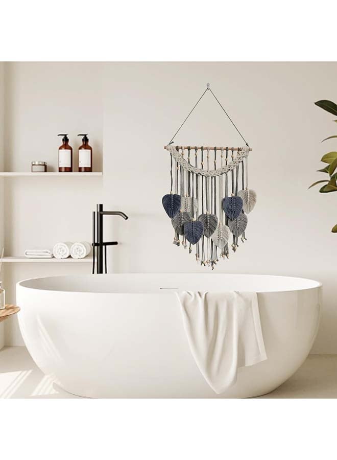 Antikiano Macrame feather Wall Hanging Boho Leaves Macrame Tapestry Wall Decor Handmade gray - Image 2