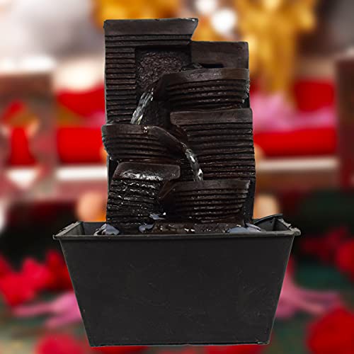 Briovy Waterfall Fountain Indoor Home Decor Polyresin Indoor/Outdoor Water Fountains with LED Lights, Home Decor, Decoration Living Room, Birthday Gift, (FN22) (Design 5) - Image 2
