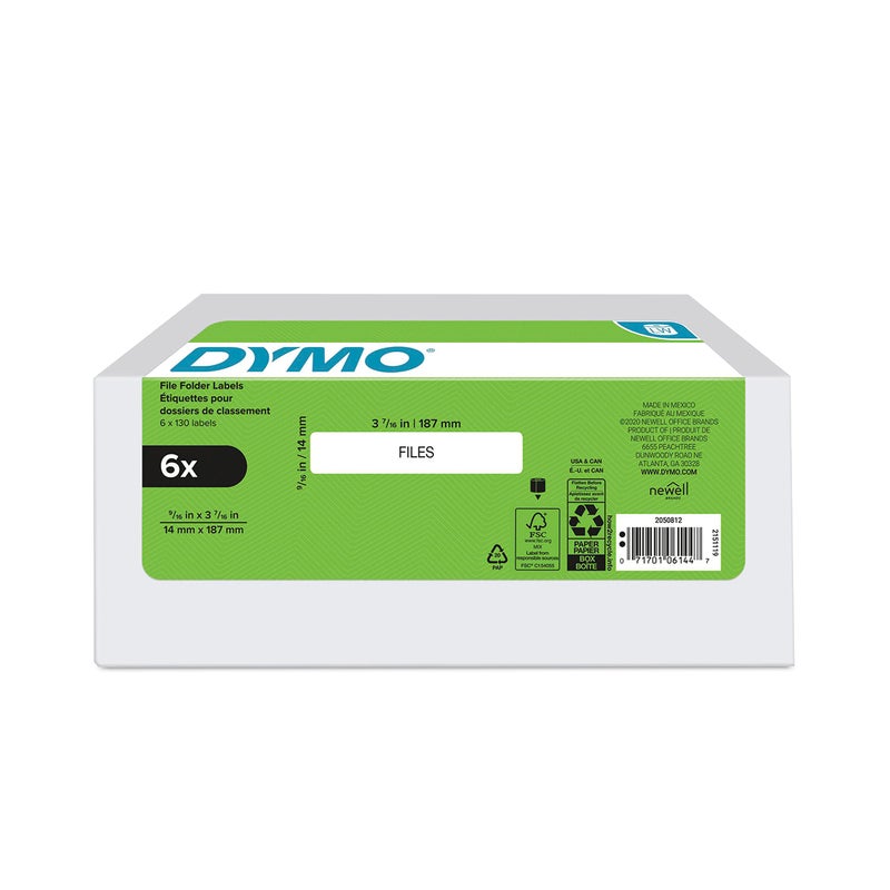 ملصقات ملفات DYMO الأصلية LW 1Up لطابعات الملصقات LabelWriter بيضاء 916 × 3716 6 لفات من 130 إجمالي 780